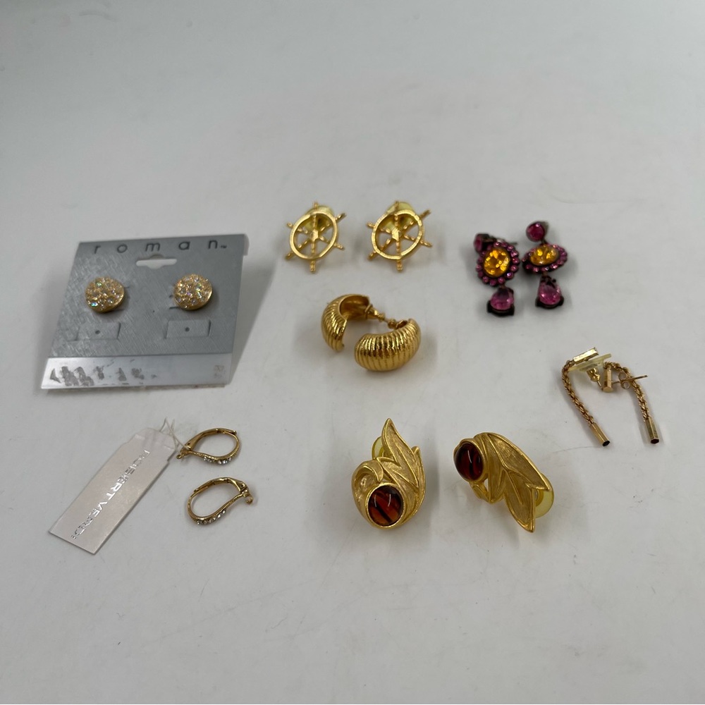 Lot of 7-Variety of Gold-Tone Pierced Earrings (Monet, Robert Verdi Type Brands)